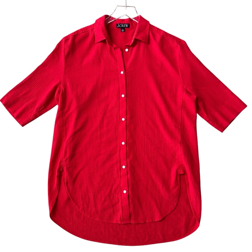 J. Crew 2025 Airy Gauze Button Up Shirt in Red Oversized Size XS - Picture 2 of 8
